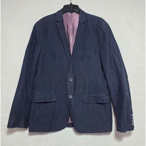 Emile Lafaurie Paris Mens Navy Blue Slub Cotton Blazer Sport Coat Size 52 BOBO N